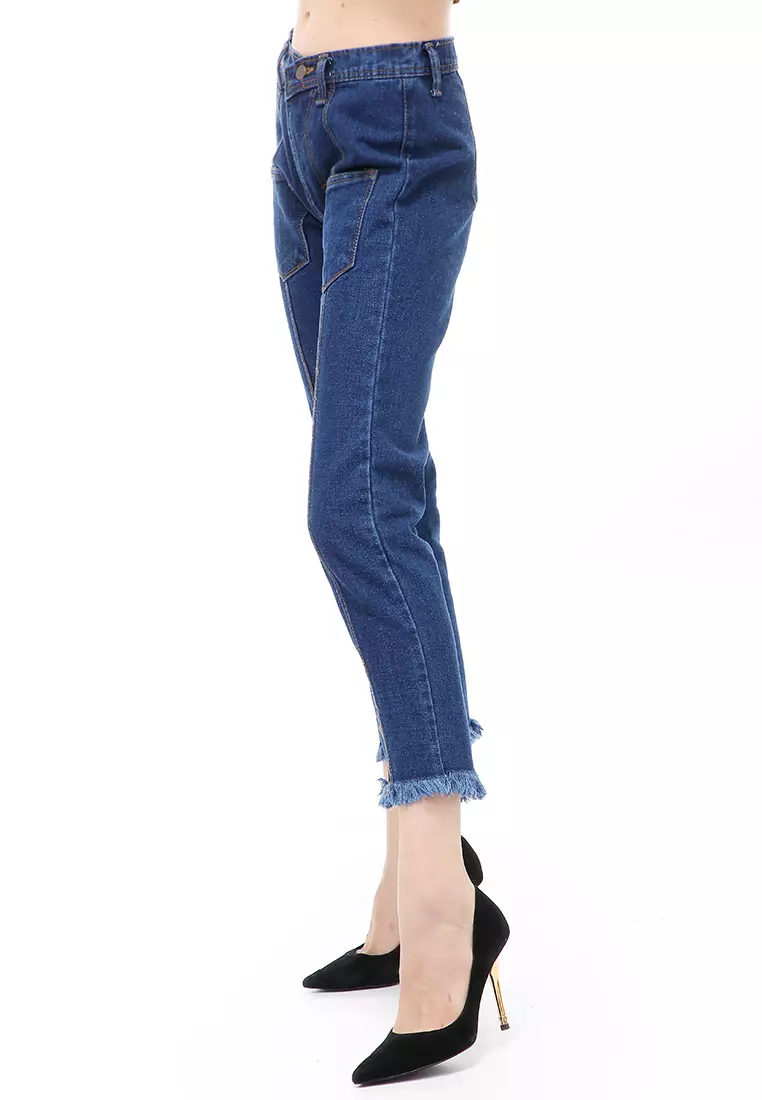 Jourel Celana Panjang Wanita Skinny Jeans Pocket Rawis Stylish Material Denim ORIGINAL - Navy