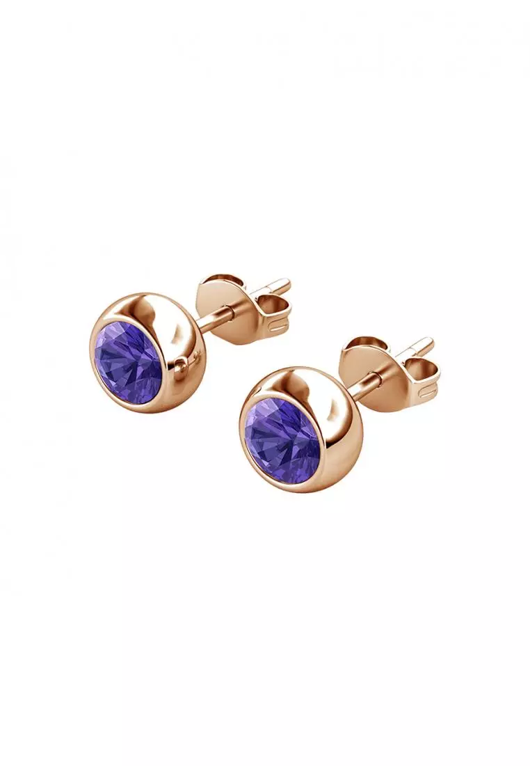 Birth Stone Moon Earring February Amethyst RG - Anting Crystal Swarovski by Her Jewellery