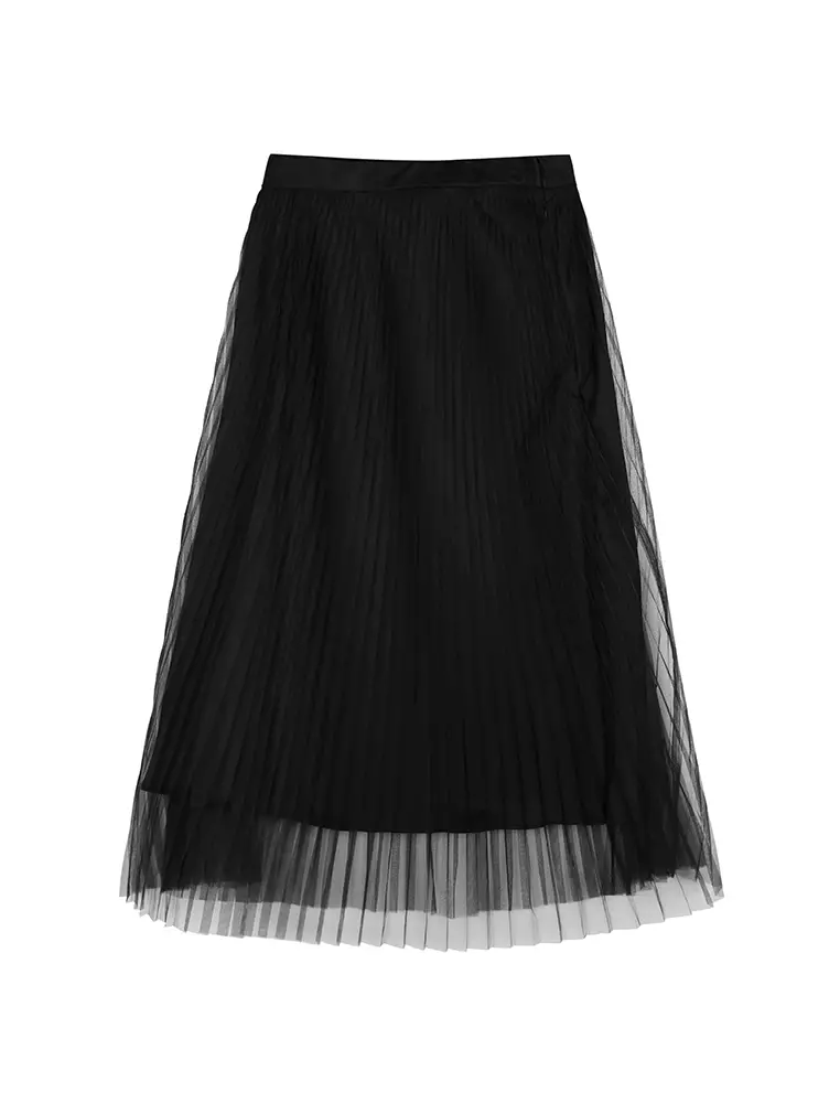 Straight Cut Pleated Long Waist Skirt