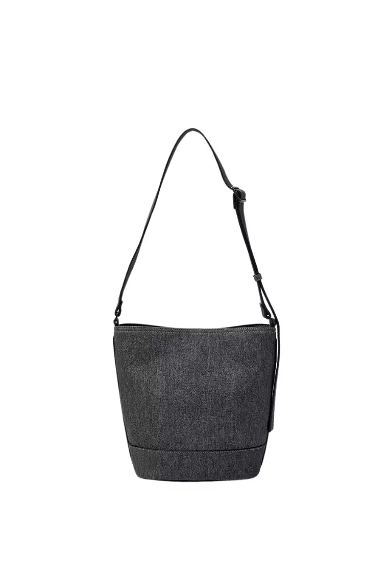 Jual MLB Korea Basic Mega Logo Denim Bucket Bag - NY Black