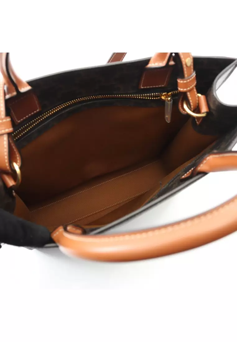 Pre-Loved Celine Small Vertical Hippopotamus Triomphe Handbag tote bag PVC leather black Brown 2WAY