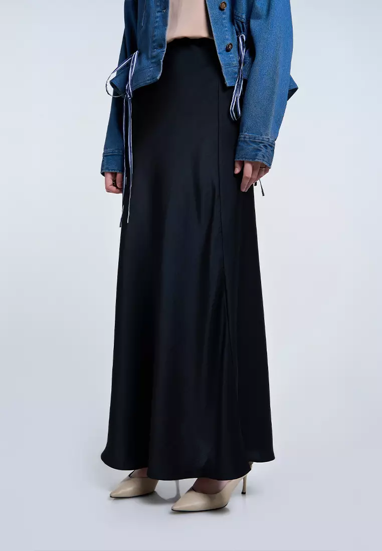 Kami Satin Bias Cut Skirt Black