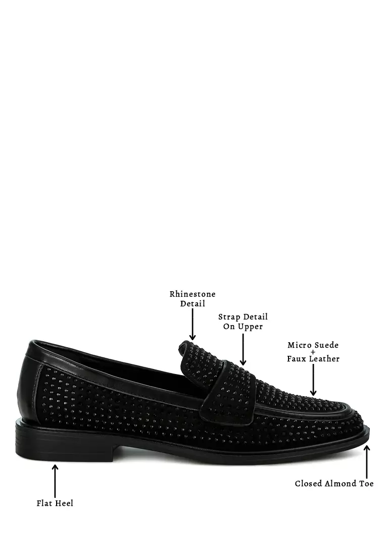 Sepatu Loafer Berhias Berlian Imitasi Hitam