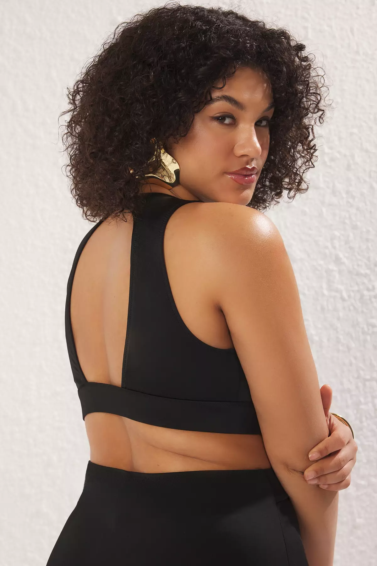 Black Double Breasted Plus Size Bikini Top