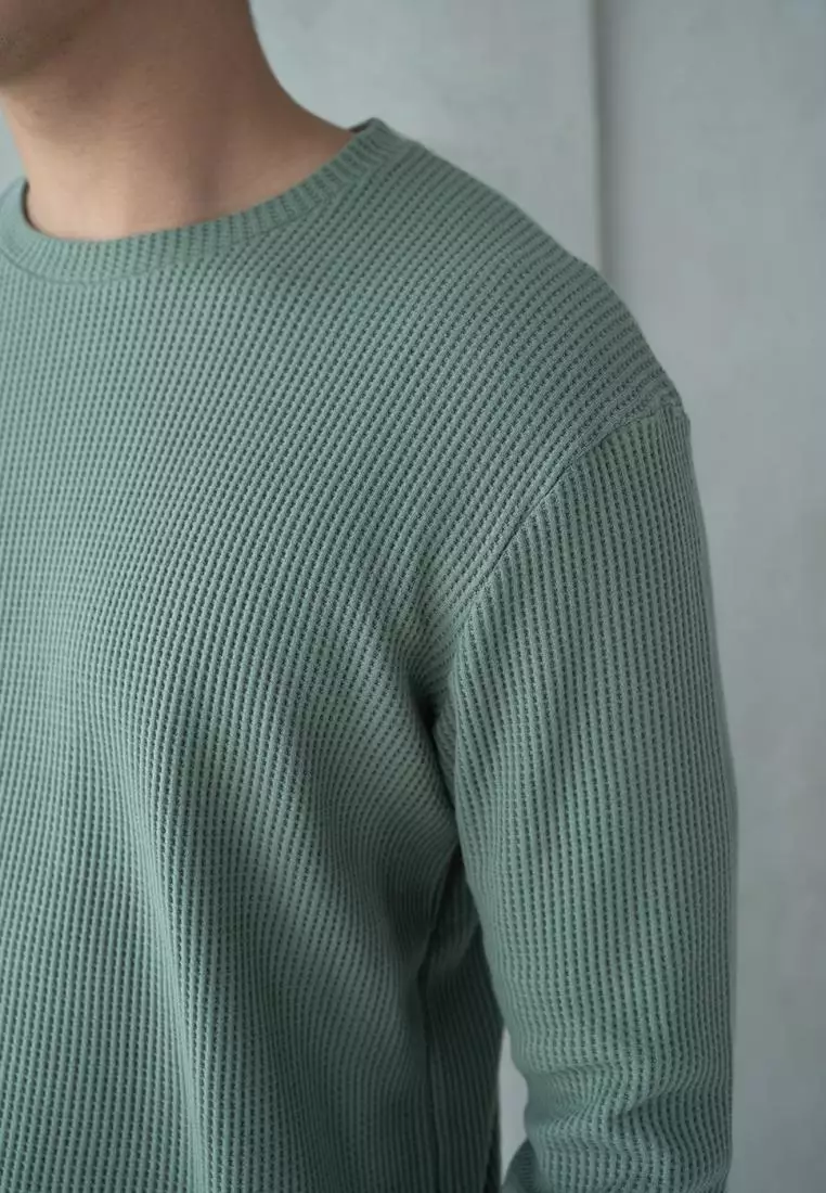 Kale Raffle Green Atasan Kaos Unisex Atasan Kaos Pria Atasan Hijau Kaos Kaos Polos Tekstur Lengan Panjang