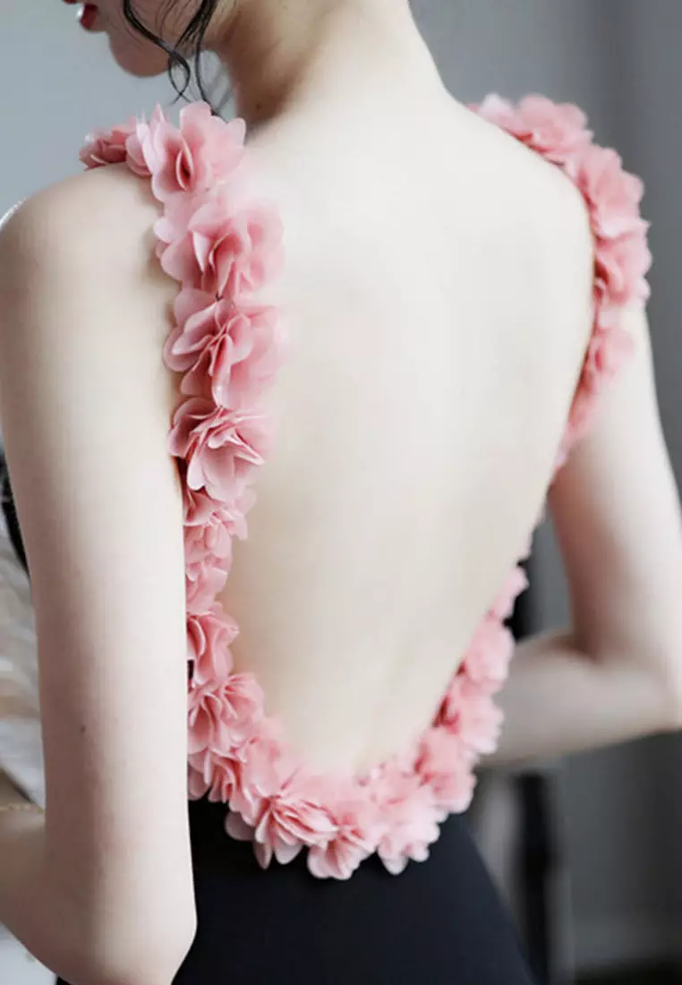 Sexy Backless Floral Collar Cover Belly Triangle One-Piece Swimsuit A22031711PI