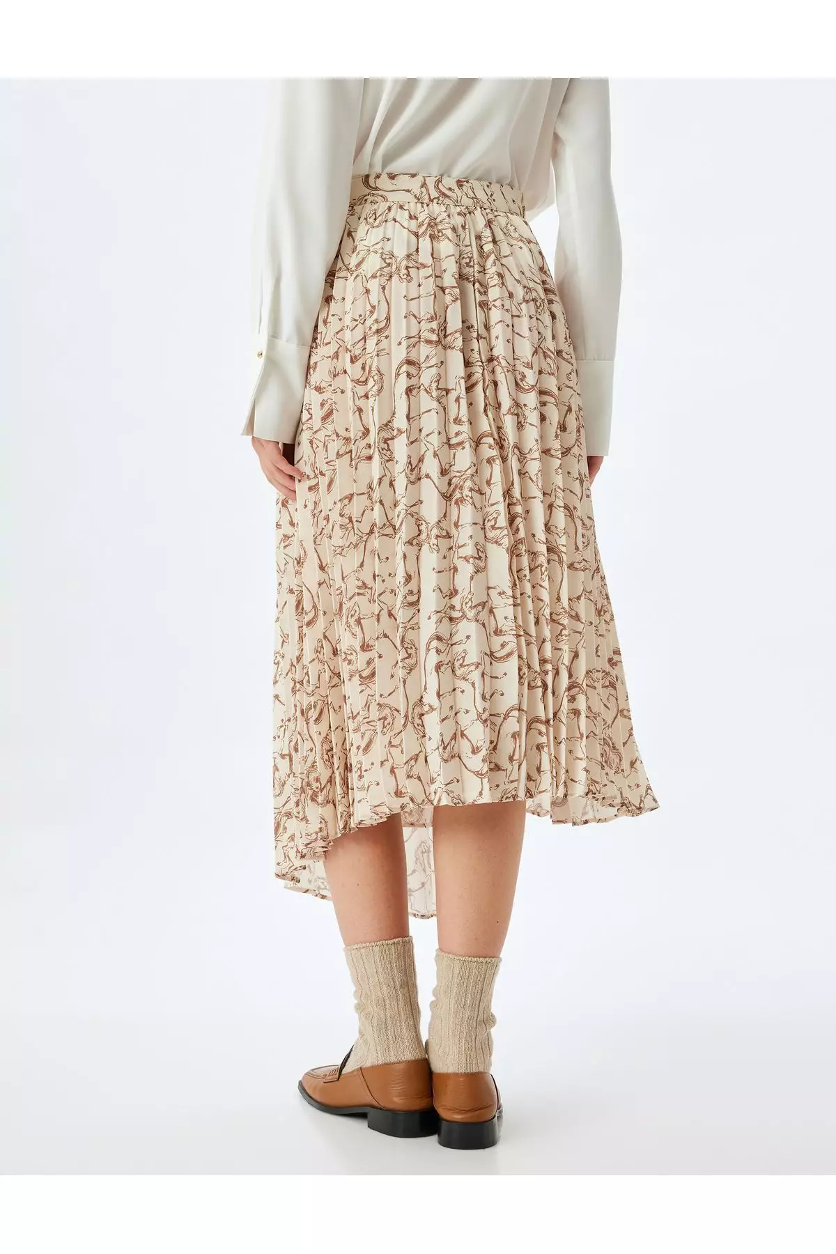 Asymmetrical Patterned Midi Length Pleated Skirt