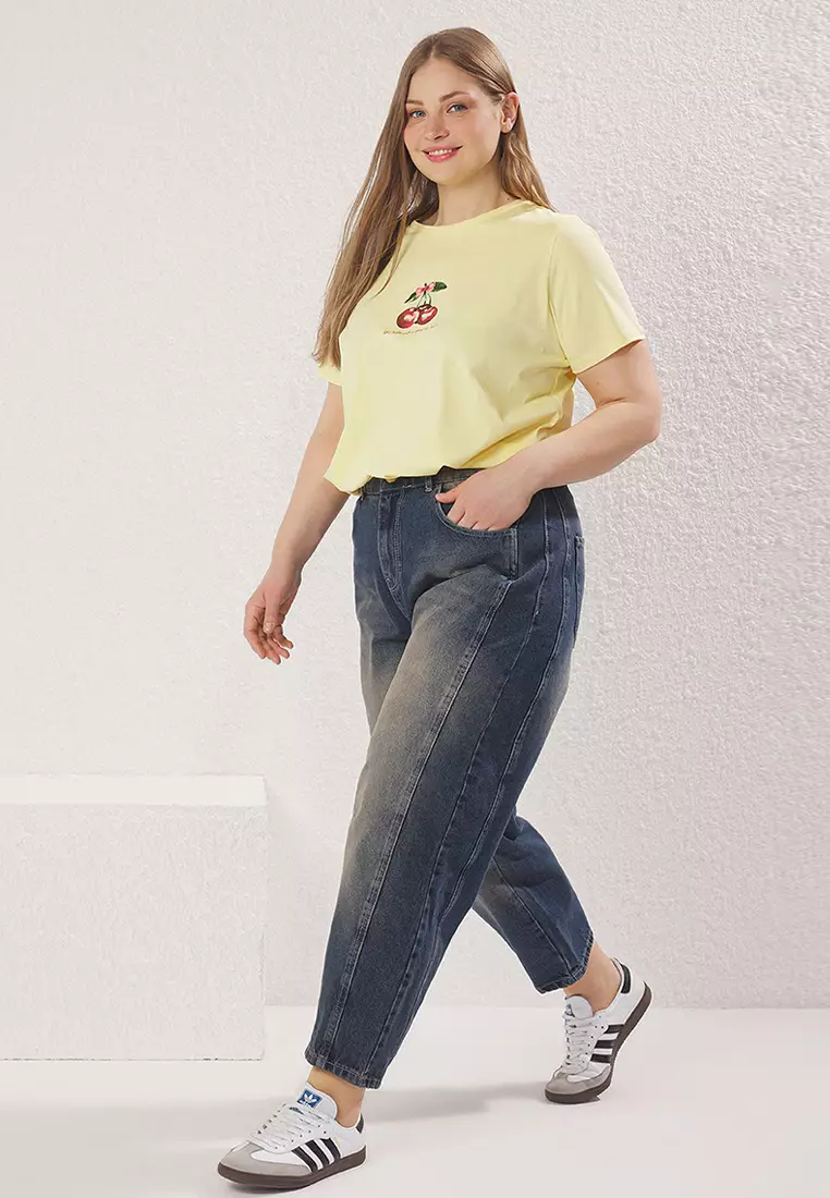 Blue High Waist Baggy Fit Large Size Jeans Tbbss25Cj00000