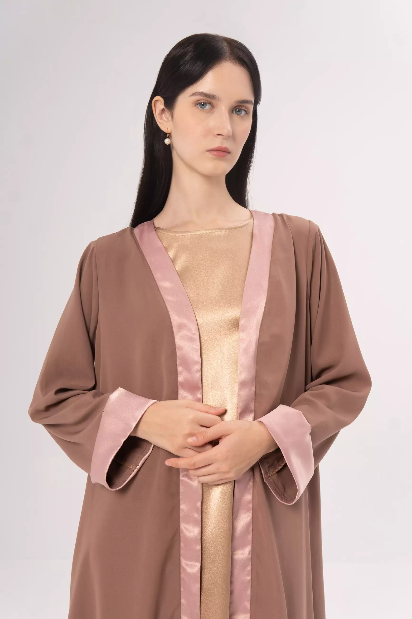 DEMURE&CO - DESSENTIALS ZADA OPEN ABAYA IN COFFEE - DAILY WEAR ABAYA