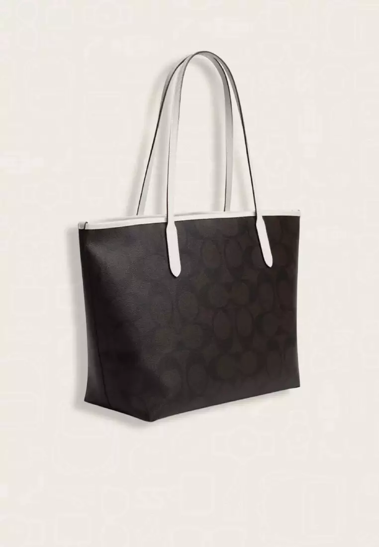 Coach City Tote Bag With Coach Graphic Walnut Chalk