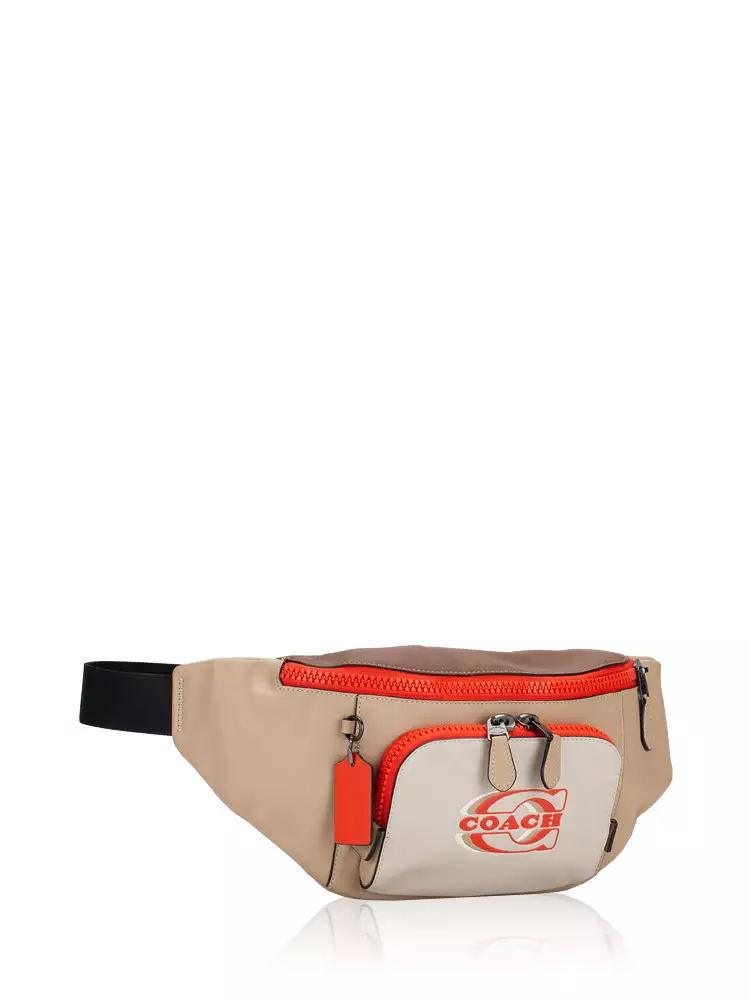 Jual Coach CH110 Track Colorblock Leather Belt Bag Steam Sandy Beige