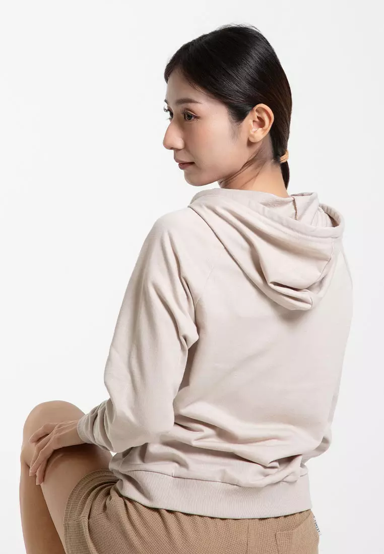 Forest Ladies Stretchable Sweatshirt Cotton Terry Hoodie Women Jacket - 830108-15Beige