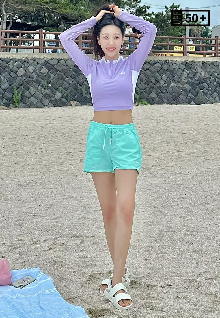 Women’s Color Block Cropped Half Zip Up Rashguard