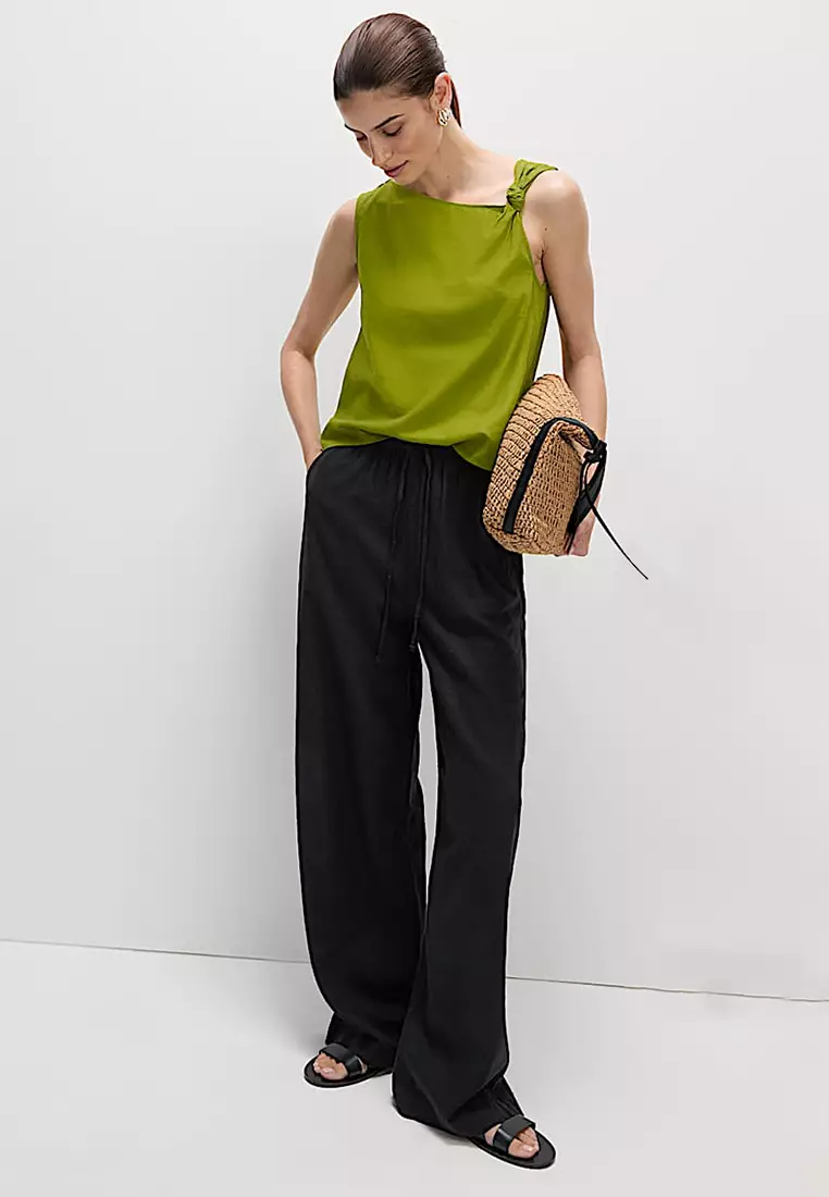 Linen Rich Twist One Shoulder Top