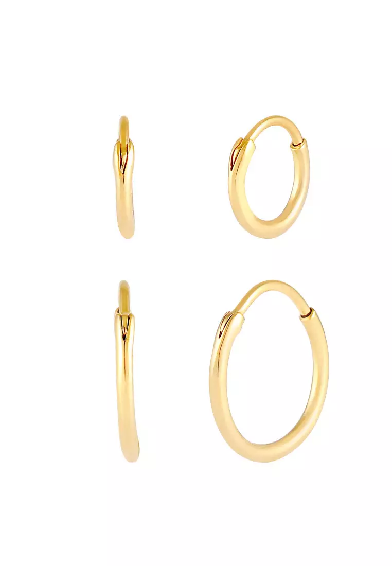 EXCLUSIVE Anting Perhiasan Perak 925 Pria Hoop Set Duo Gold Plated
