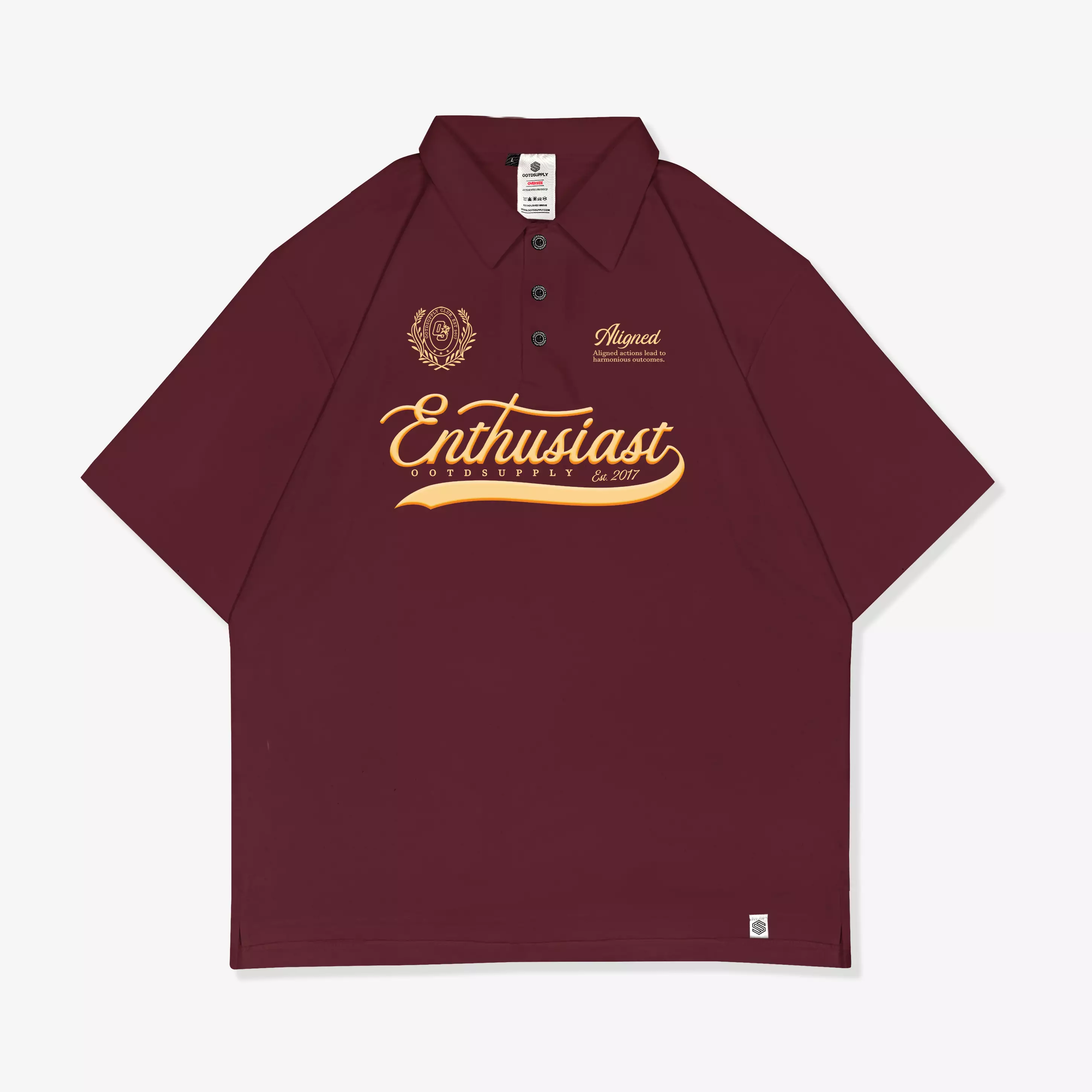 OOTDSUPPLY Oversize Polo Shirt Aligned Maroon l Kaos Polo Pria dan Wanita OVZ-PS037