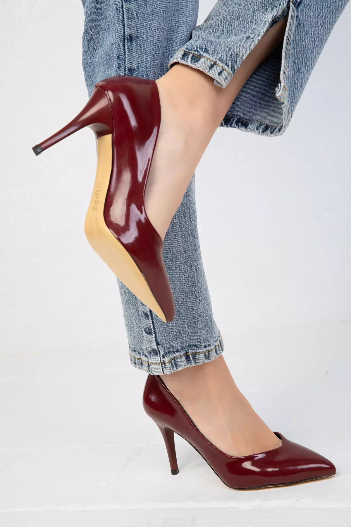Claret Red Patent Leather 19549 Classic Women's Heeled Shoes