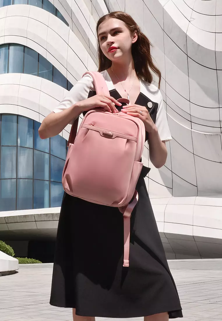 Solid Color 15.6'' Laptop Compartment Light Nylon Waterproof Knapsack Backpack For Women