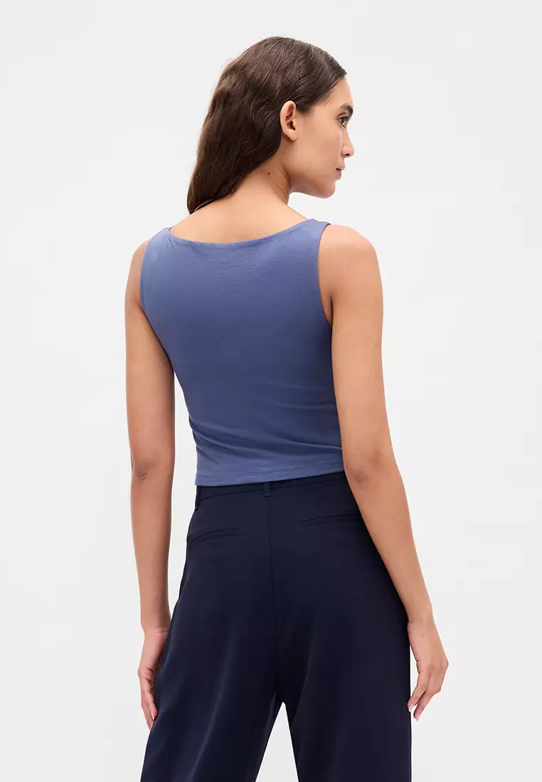 Close Knit Jersey Boat Neck Crop Tank Top