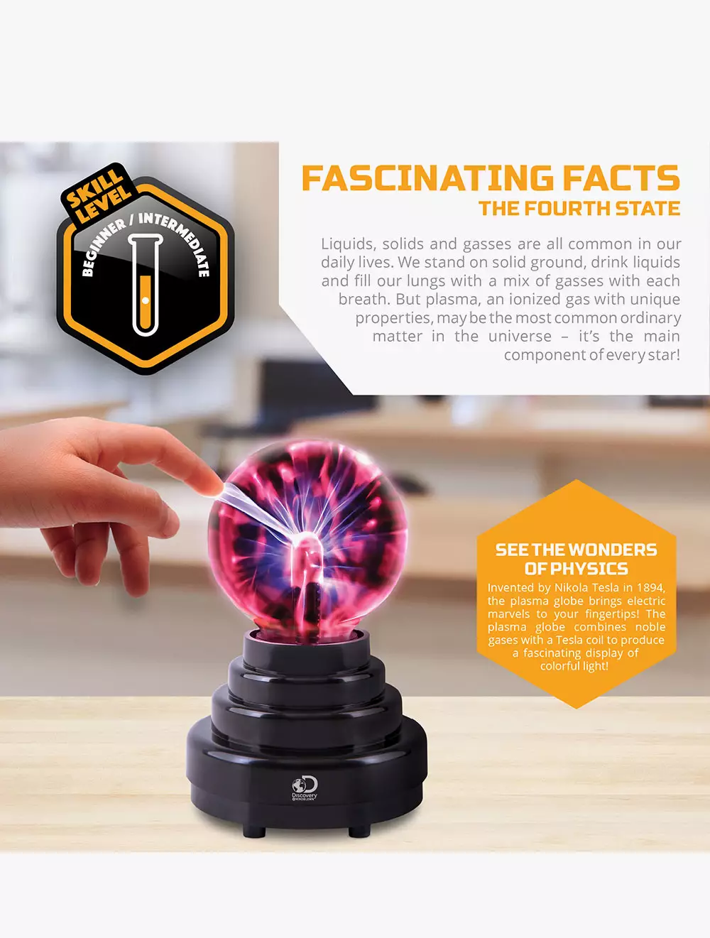Discovery Mindblown Plasma Globe With Interactive Electricity Display - Multi