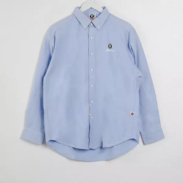 Kemeja AAPE NOW EMBROIDERY PATCH BLACK BLUE LONG SHIRT 100% ORIGINAL