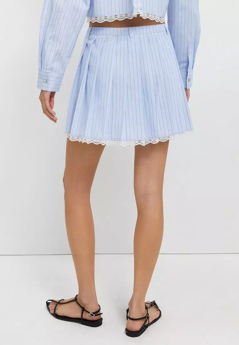 Striped Lace Trim Skirt - Light Blue