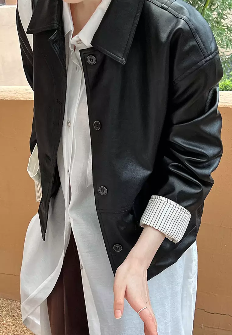 女式復古仿皮皮褸 YX9687