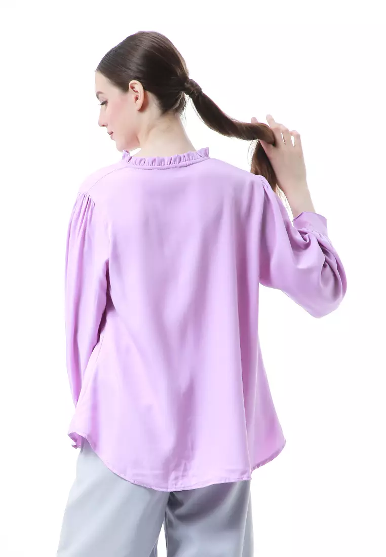 Vionka Kemeja Atasan Wanita Opnaisel Motif Polos - Lilac