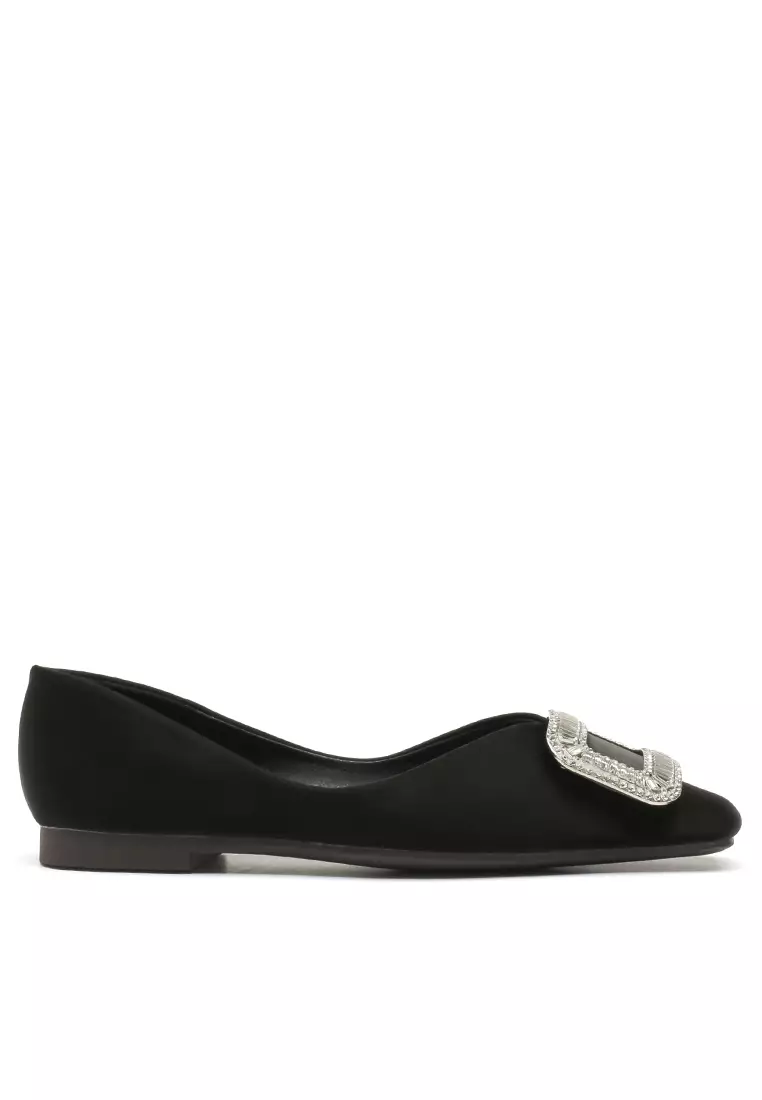 Discount on Twenty Eight Shoes  shoes - SKU: Rhinestone Buckle Satin Ballerinas HS23-4