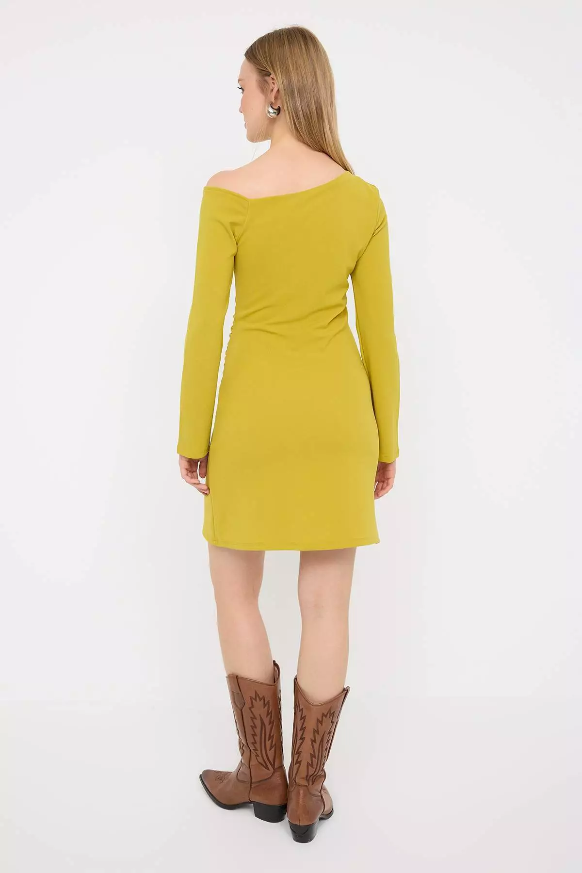 Oil Green More Sustainable Gather/Drape Short/Mini Stretchy Knit Dress