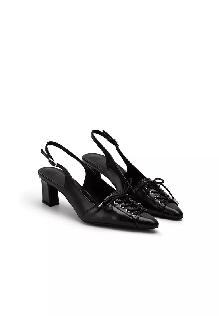 SLINGBACK HEEL PUMP WITH SHOE LACE 尖头绑帶跟鞋