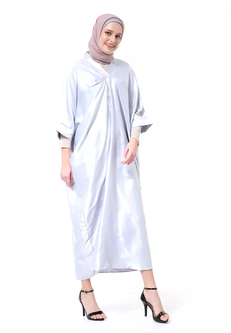 Kahitna Kaftan Pakaian Muslimah Premium Motif Polos High Quality - Abu