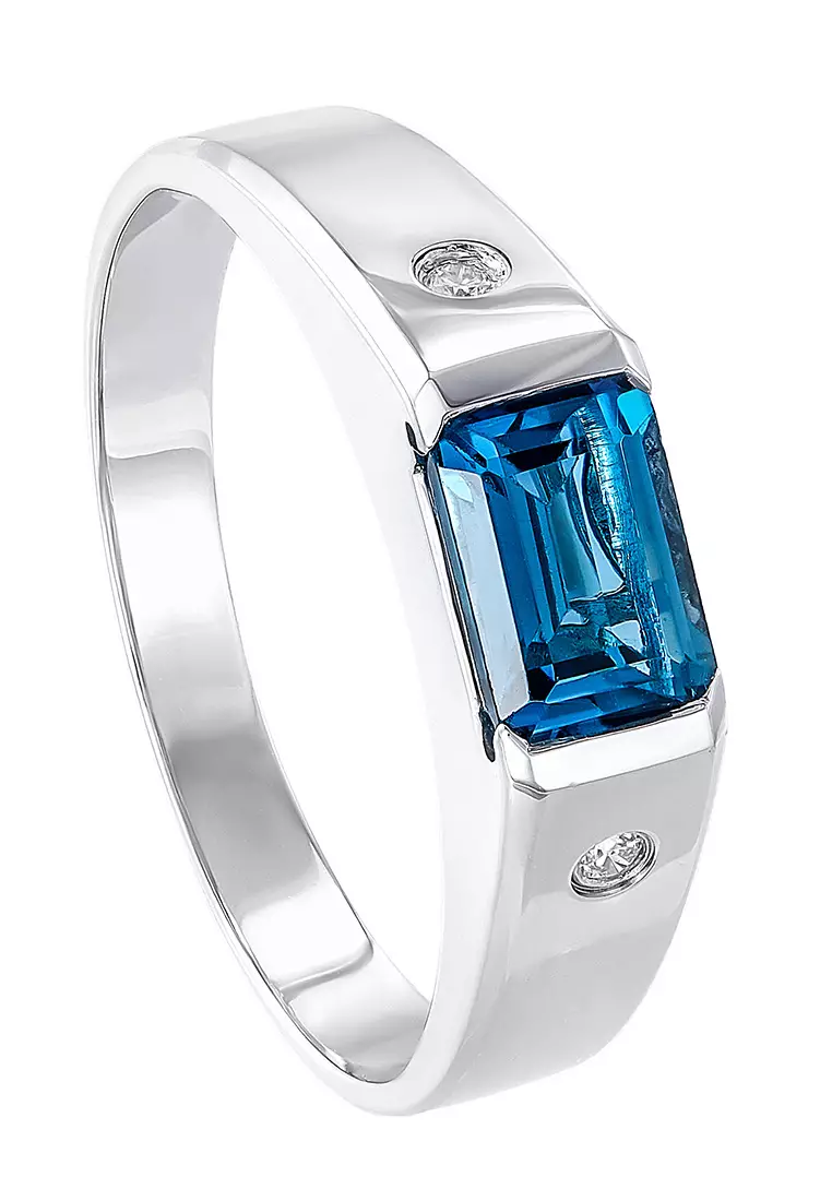 HABIB HABIB Iairos Light Blue Topaz Silver Palladium Men's Ring