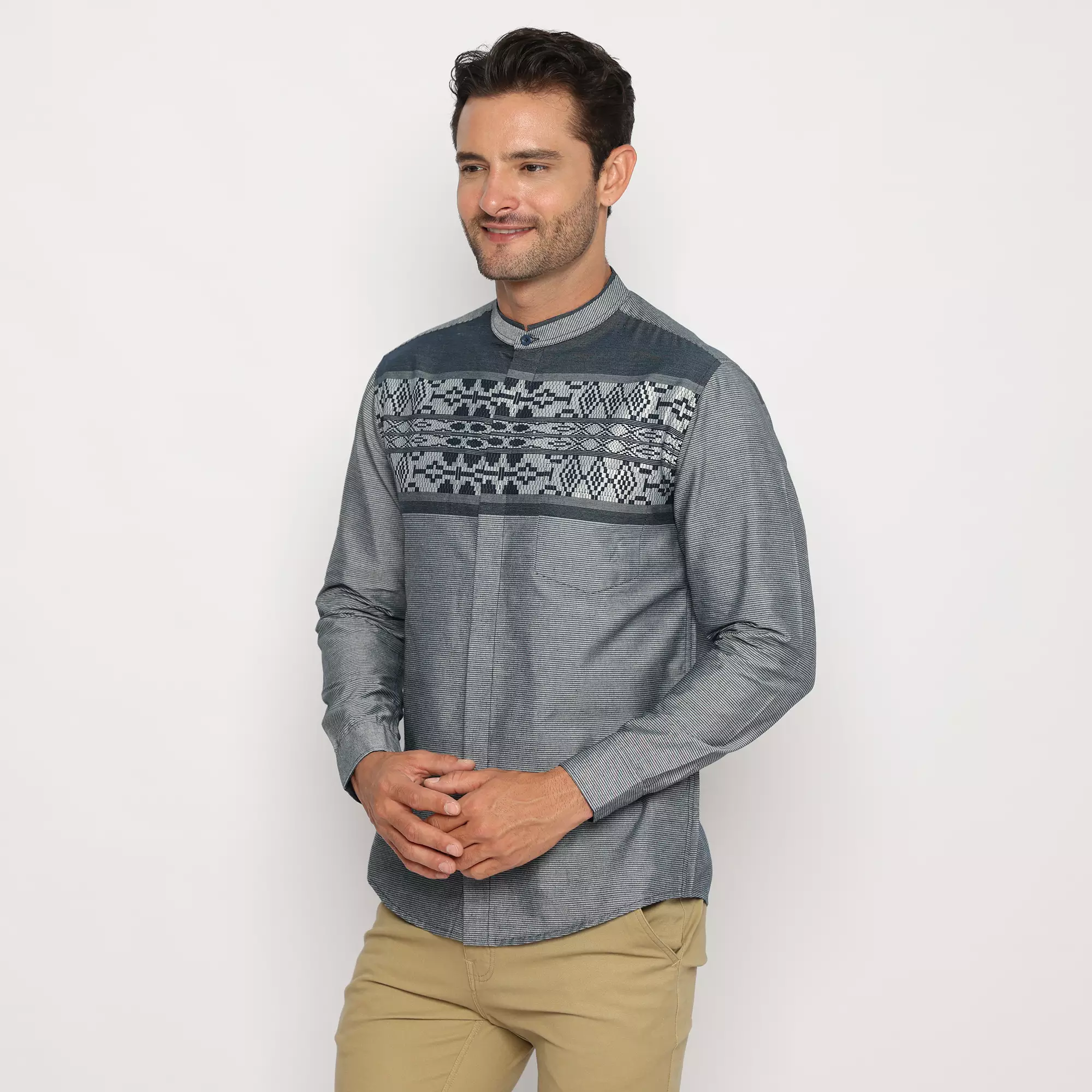 Platini Kemeja Koko Pria Lengan Panjang Katun Navy 961166