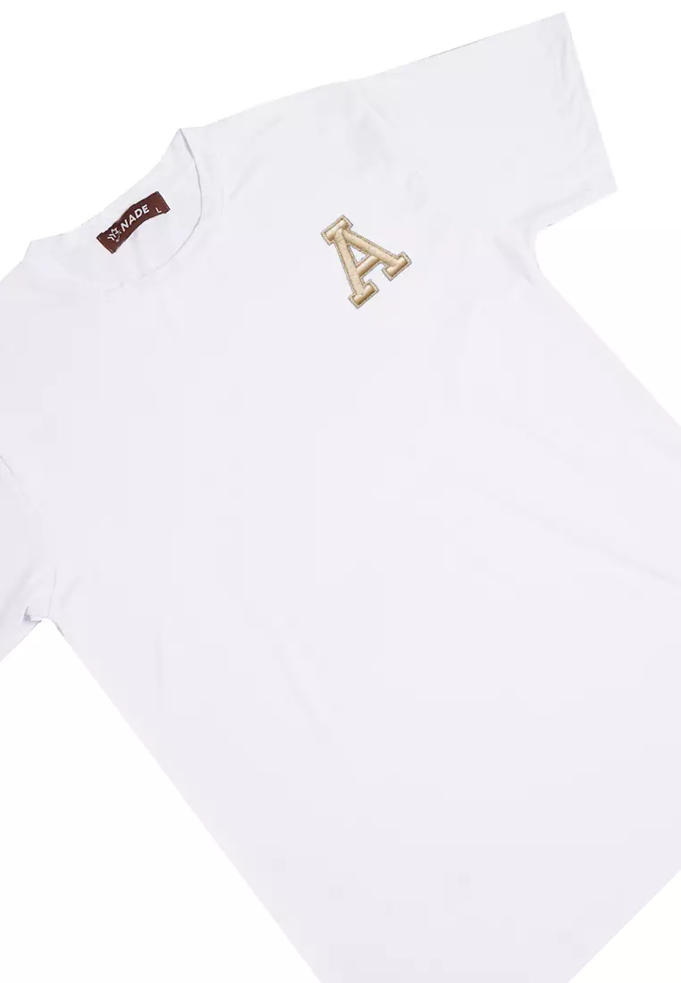 NTD84 kaos inisial huruf A lengan pendek anti kusut putih