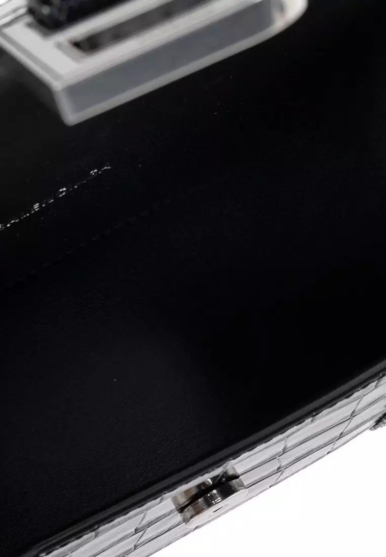 Hourglass Xs Crocodile Embossed Crossbody Bag in Black