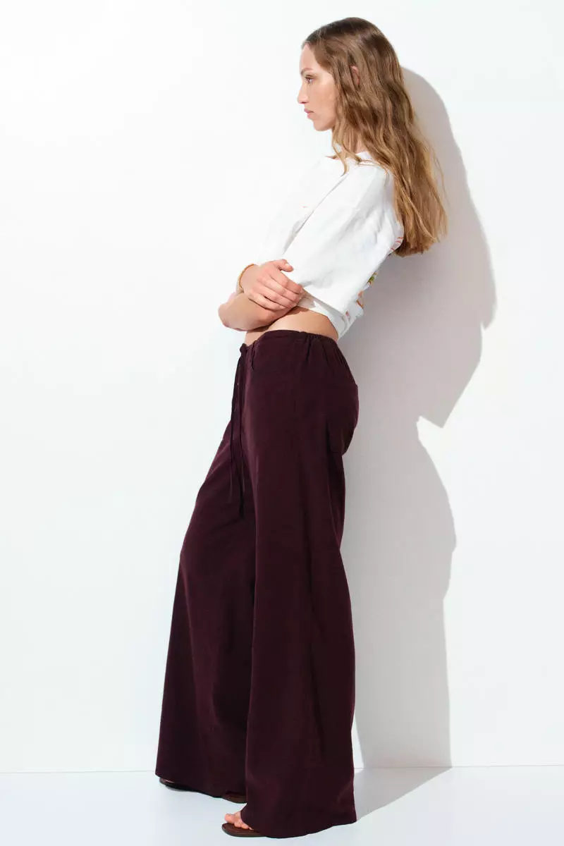 Linen-blend drawstring trousers