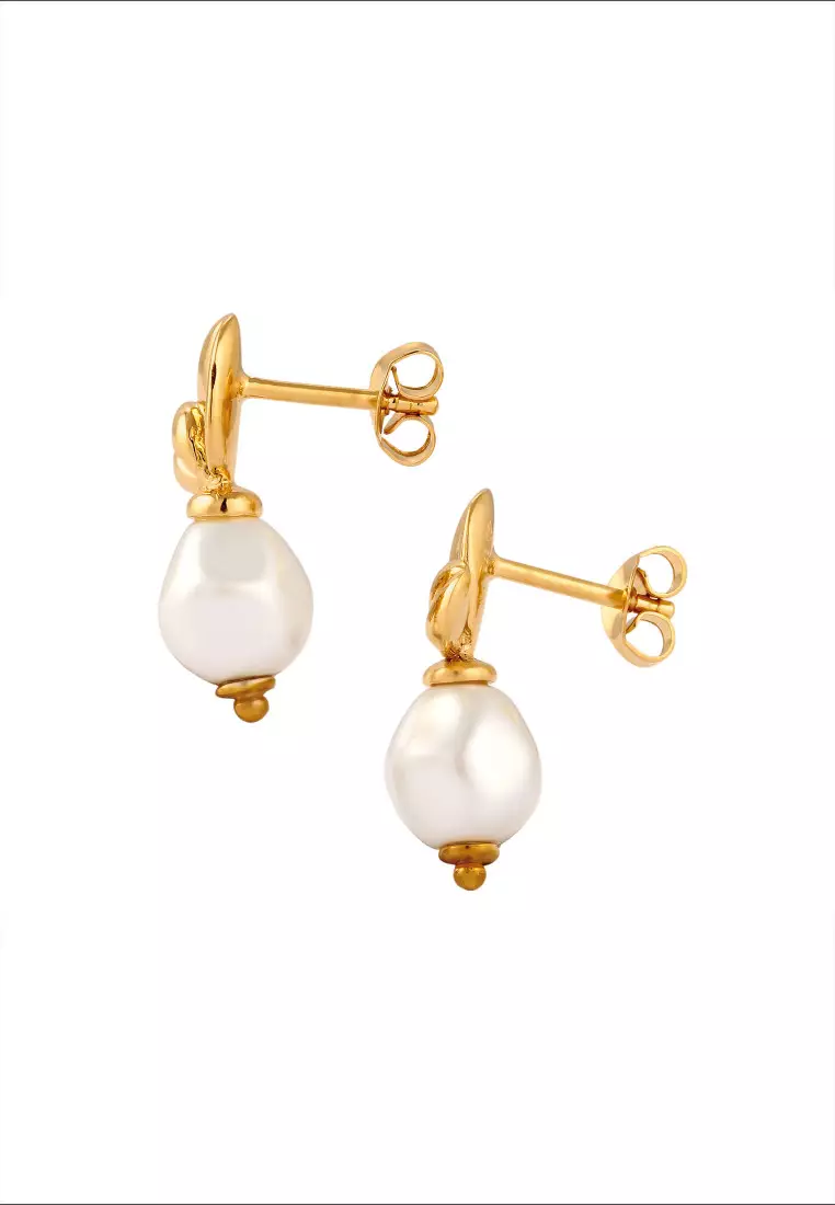 Anting Perhiasan Perak 925 Wanita Bunga Synthetic Pearl Gold Plated