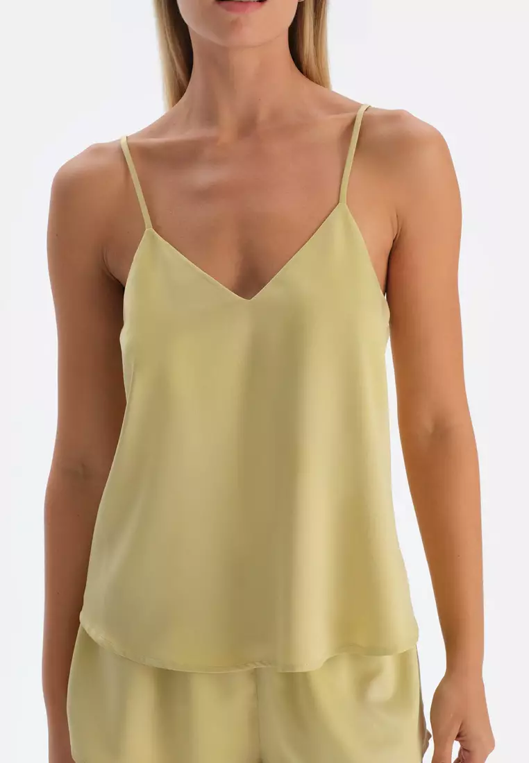 Oil Green Camisole, V-Neck, Regular, Strappy Sleepwear for Women