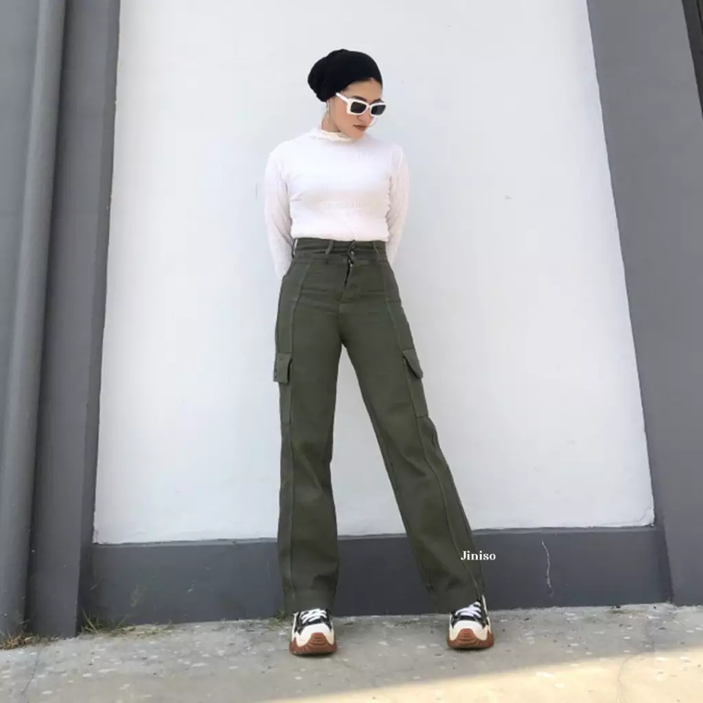 Highwaist Cargo Loose Jeans 400 HANDS UP