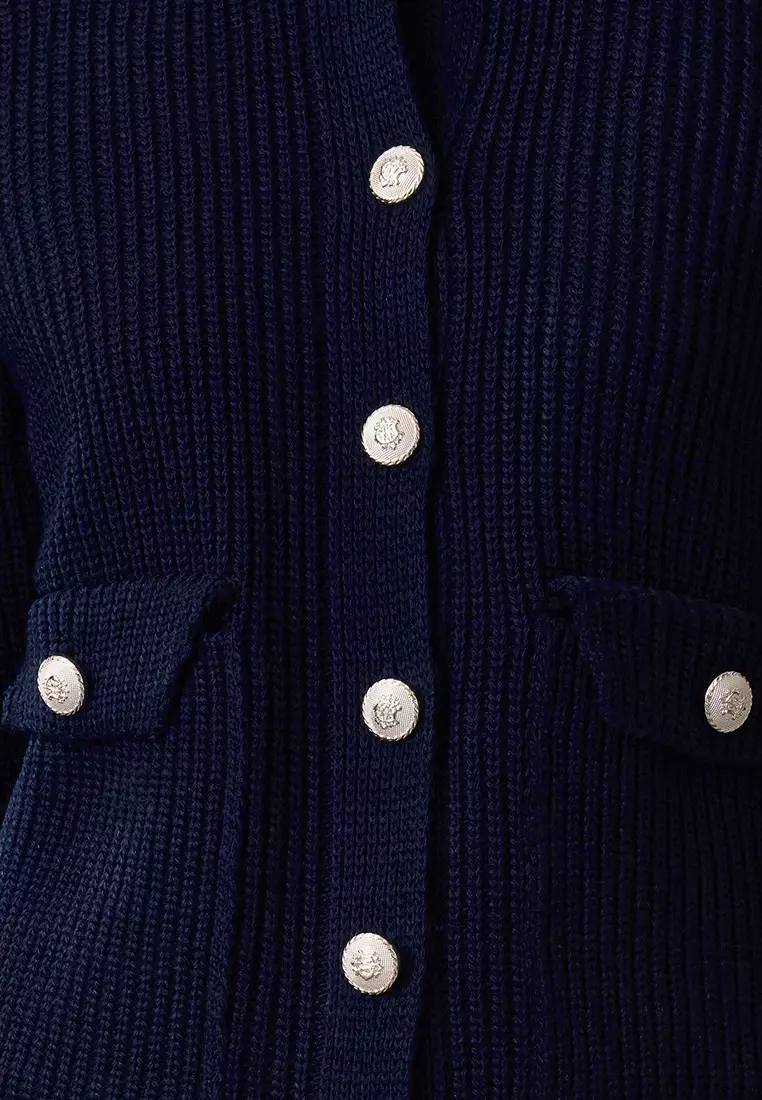 Navy Blue Crew Neck Jacket-Look Knitwear Cardigan TWOAW25HI00061