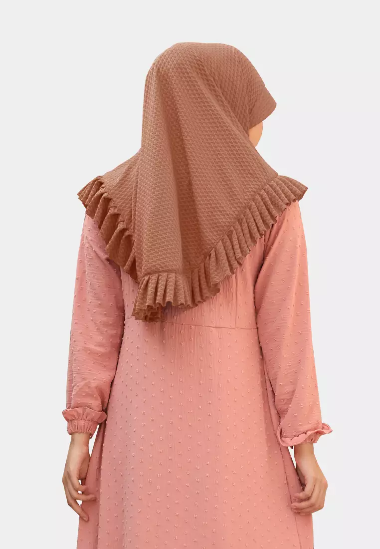Cotton Bee - Sabeen Bergo Ruffle | Hijab Instan | Bergo Pad | Daily Hijab - Burnt Cinnamon
