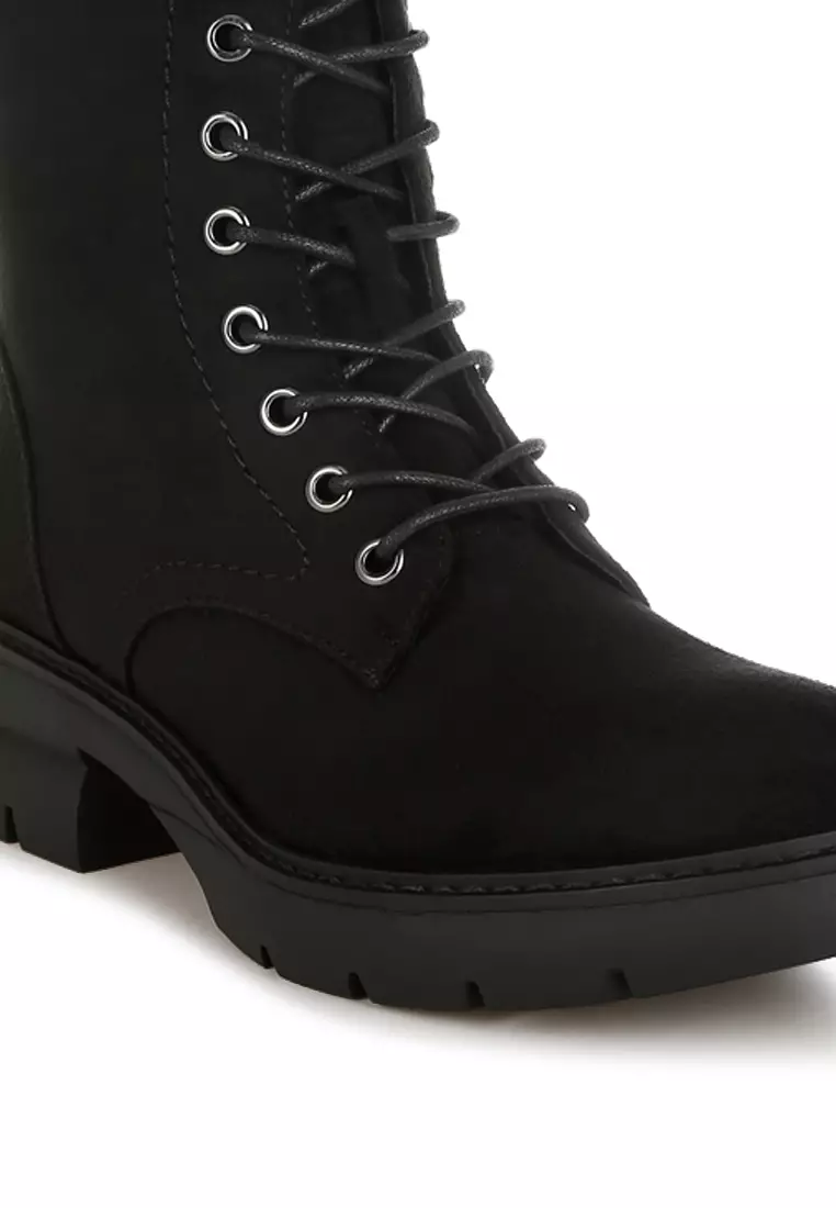 Lace Up High Ankle Boots in Black