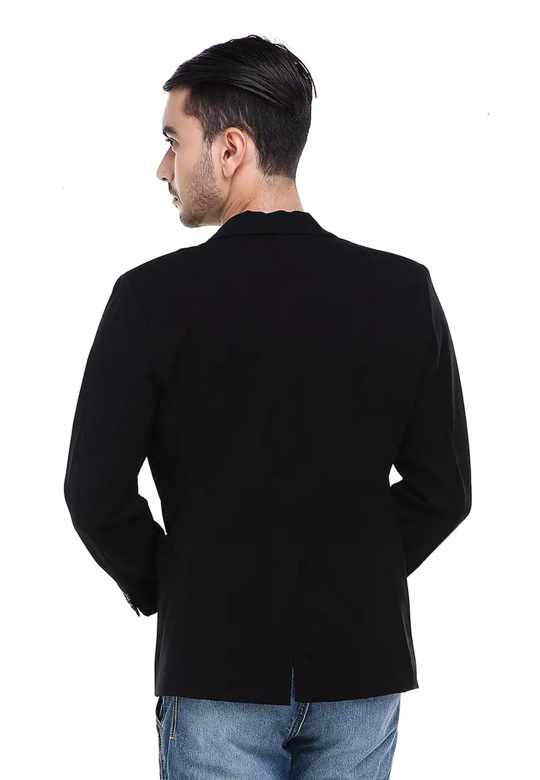 Woreq Suits Jas Blazer Pria Formal Resmi One Button Model Slimfit Material Drill ORIGINAL - Black