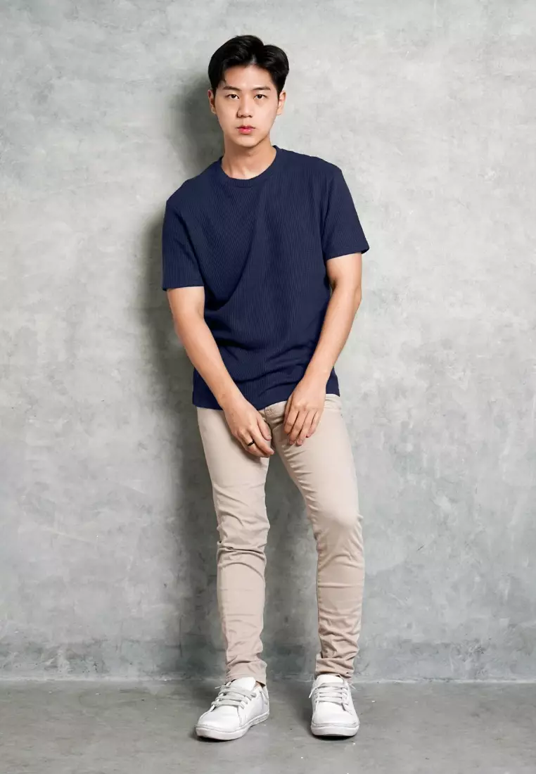 Kale Waffle Navy / Kaos Polos Tekstur Lengan Pendek Pria / Unisex