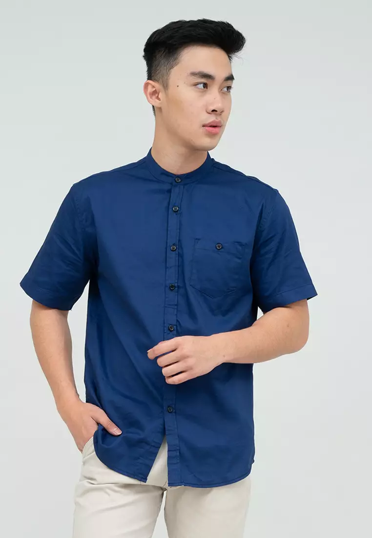 Houseofcuff Baju Koko Kemeja Lengan Pendek Pria Biru