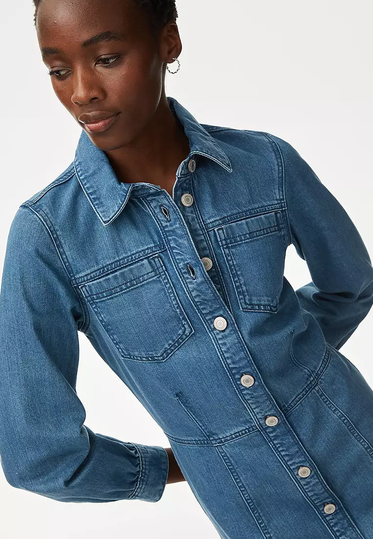 Denim Collared Mini Shirt Dress