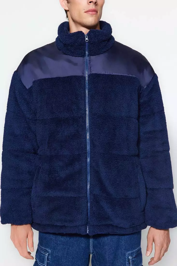 Mens blue hot sale fur jacket