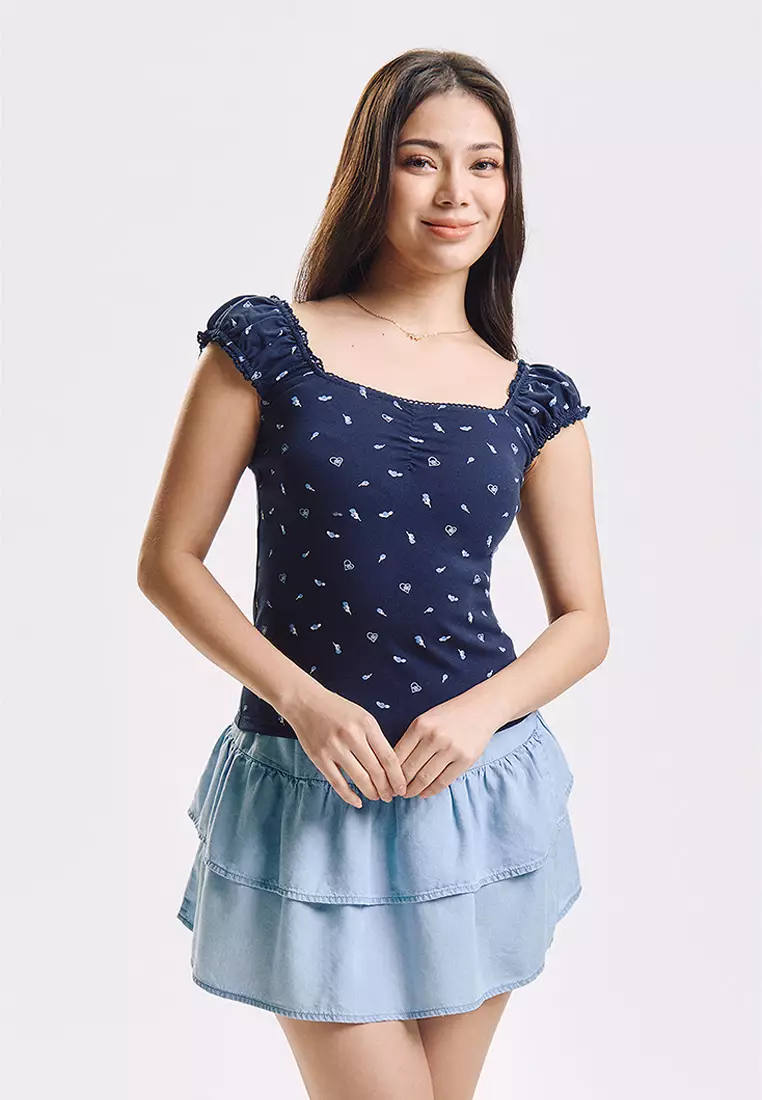 Heart All-Over Print Slim Top