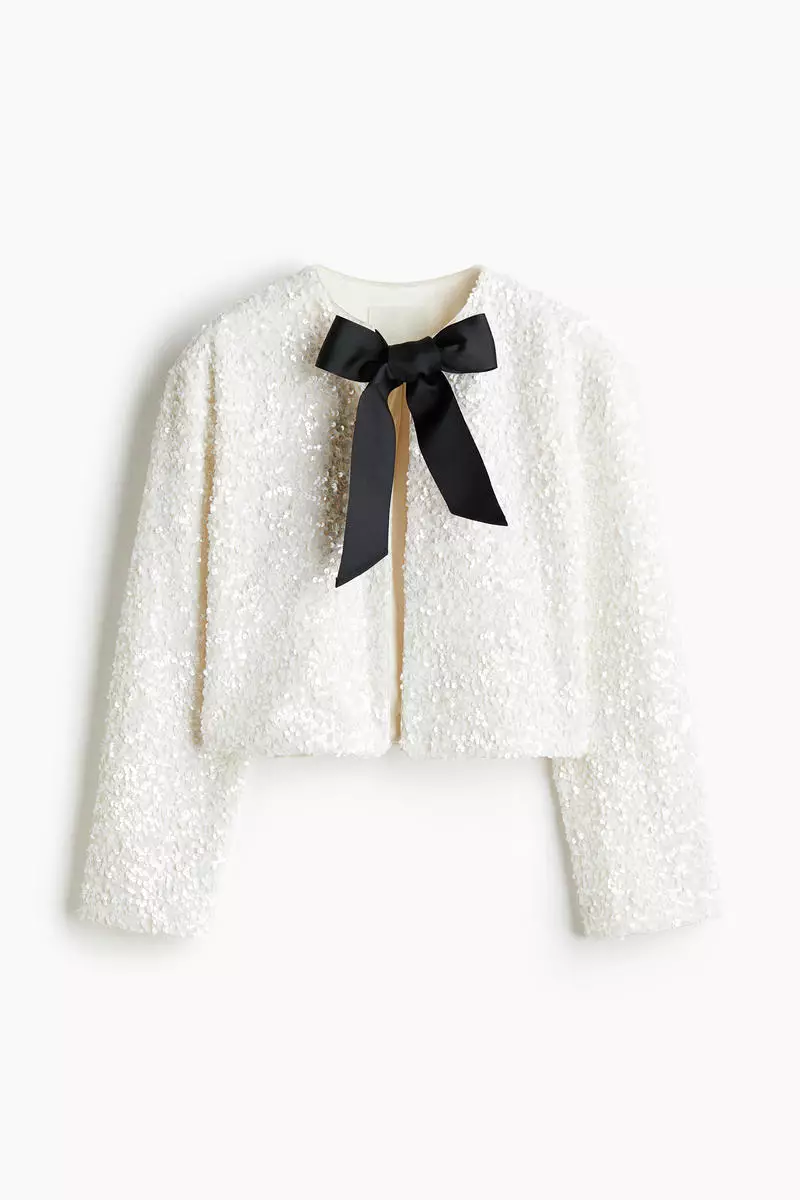 Tie-detail sequined jacket